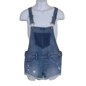 BLANK NYC Bib Overall Shorts, 26, Side Zip, Blue, Cuttoffs, Pockets Cotton blend